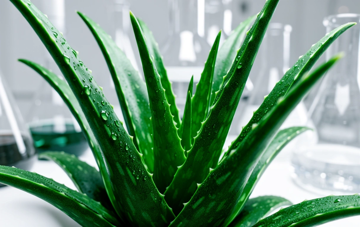 Macro view of moist aloe vera foliage