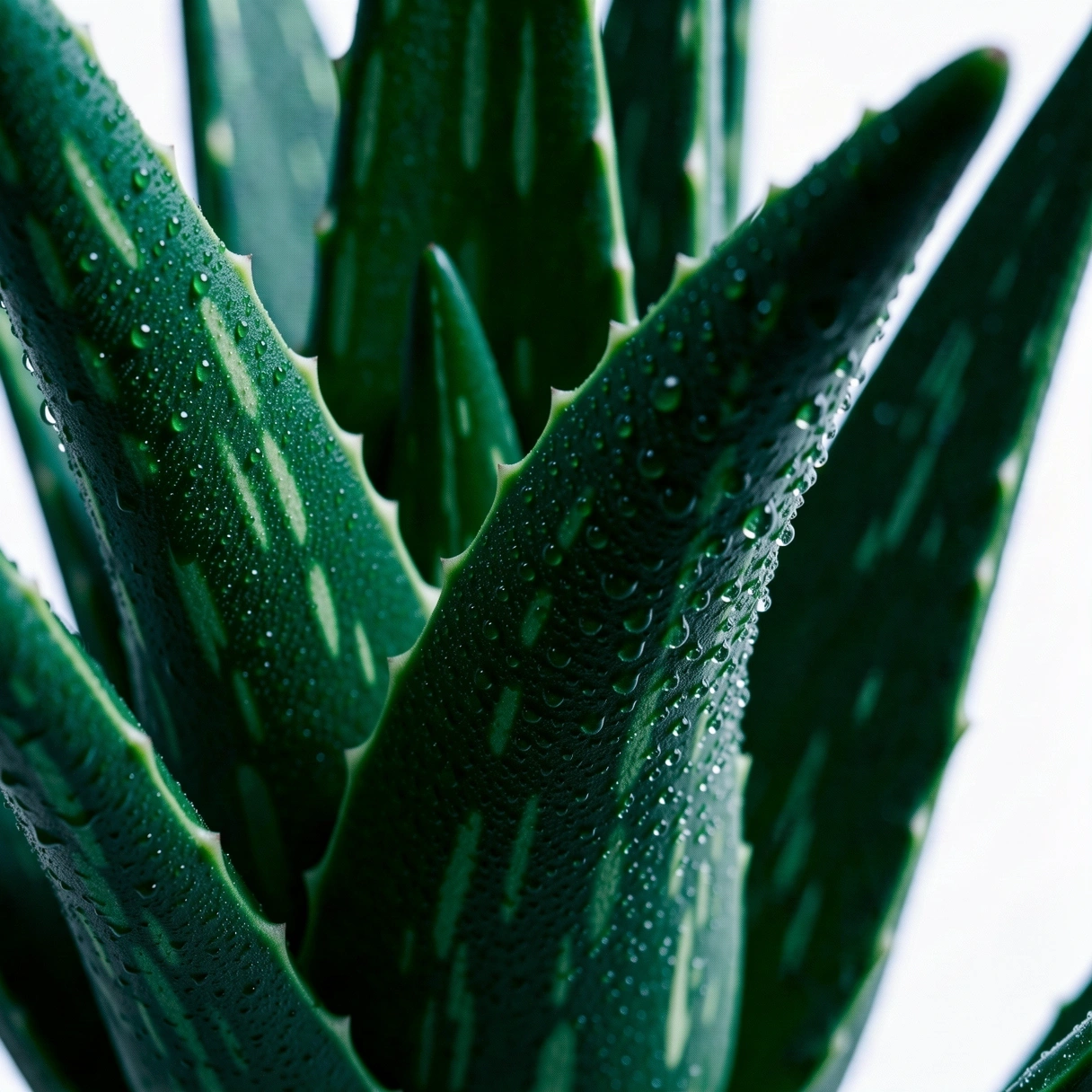 Macro texture of moisture-beaded aloe vera